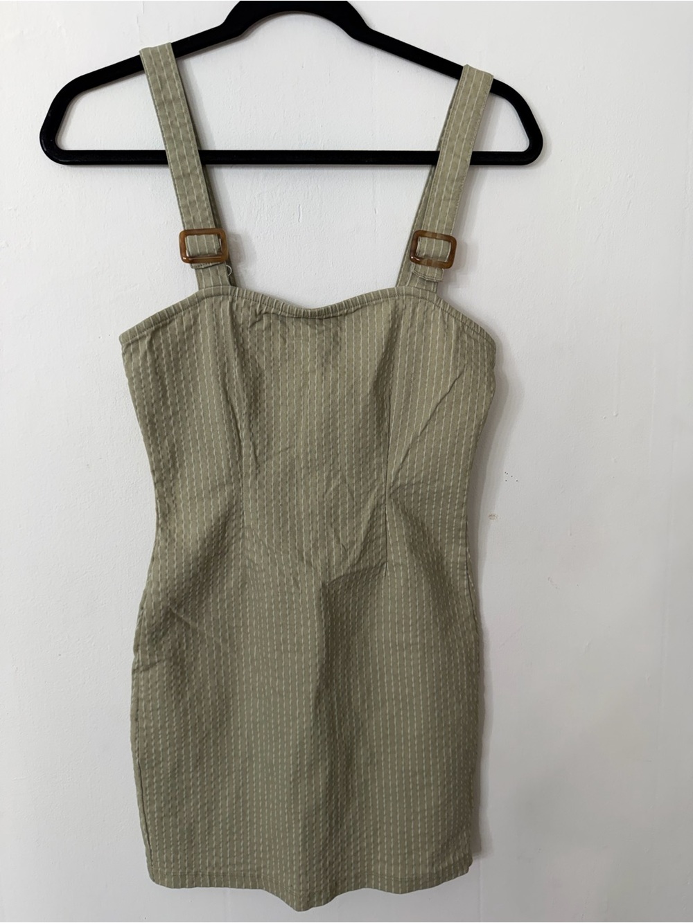 Forever 21 Olive Green Striped Buckle-Strap Mini Dress
